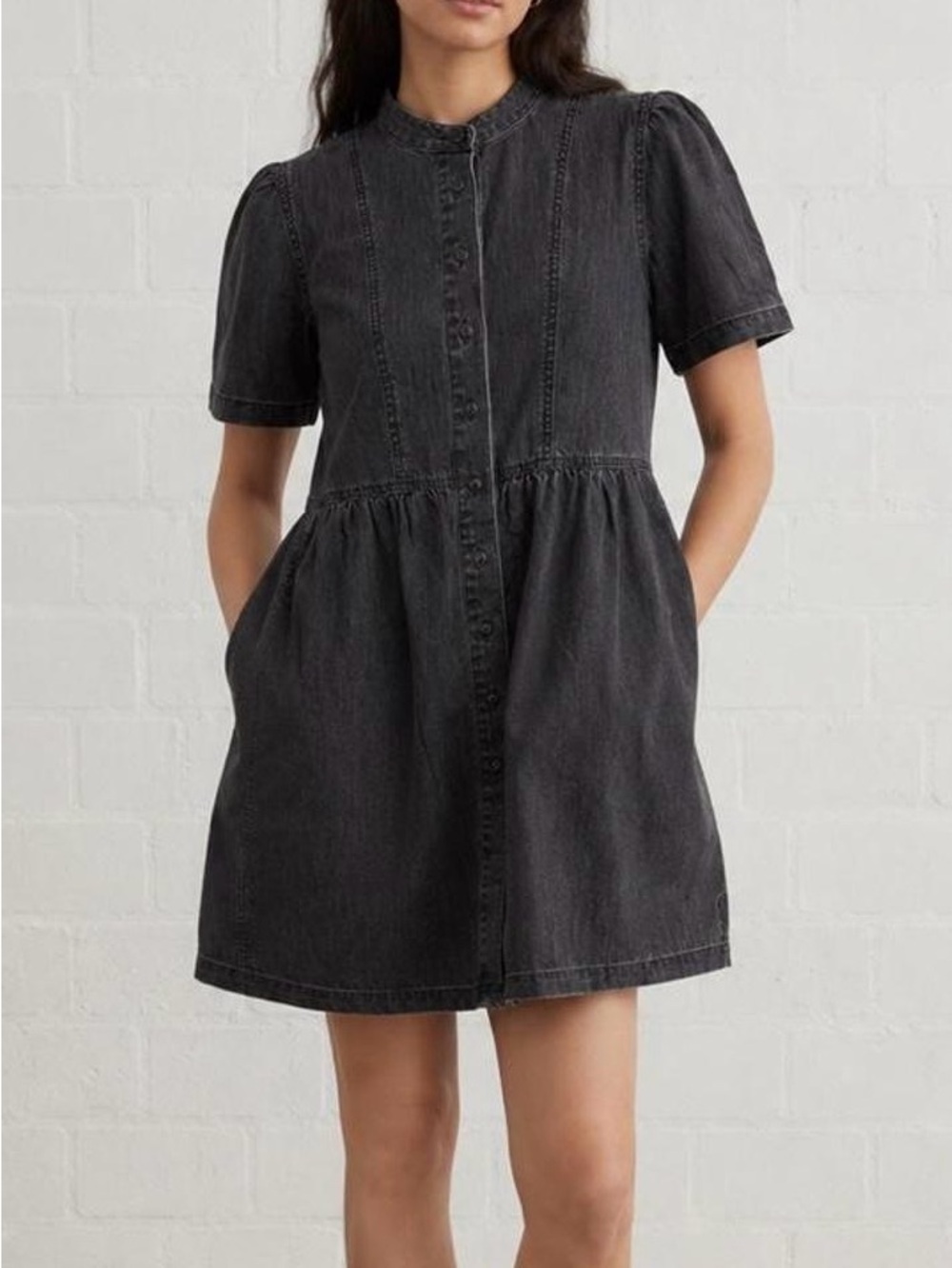 Madewell Babydoll Black Denim Mini Dress